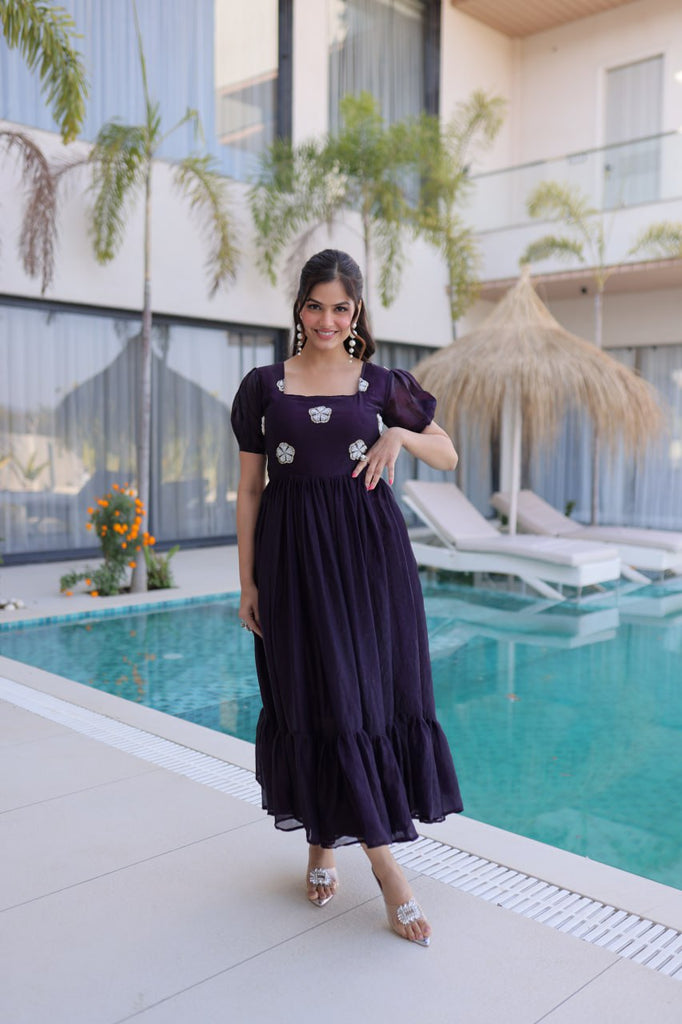 Purple Fendi Silk Embroidered Gown