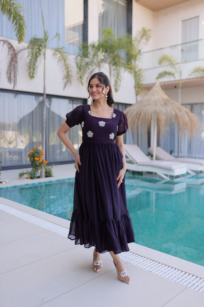 Purple Fendi Silk Embroidered Gown