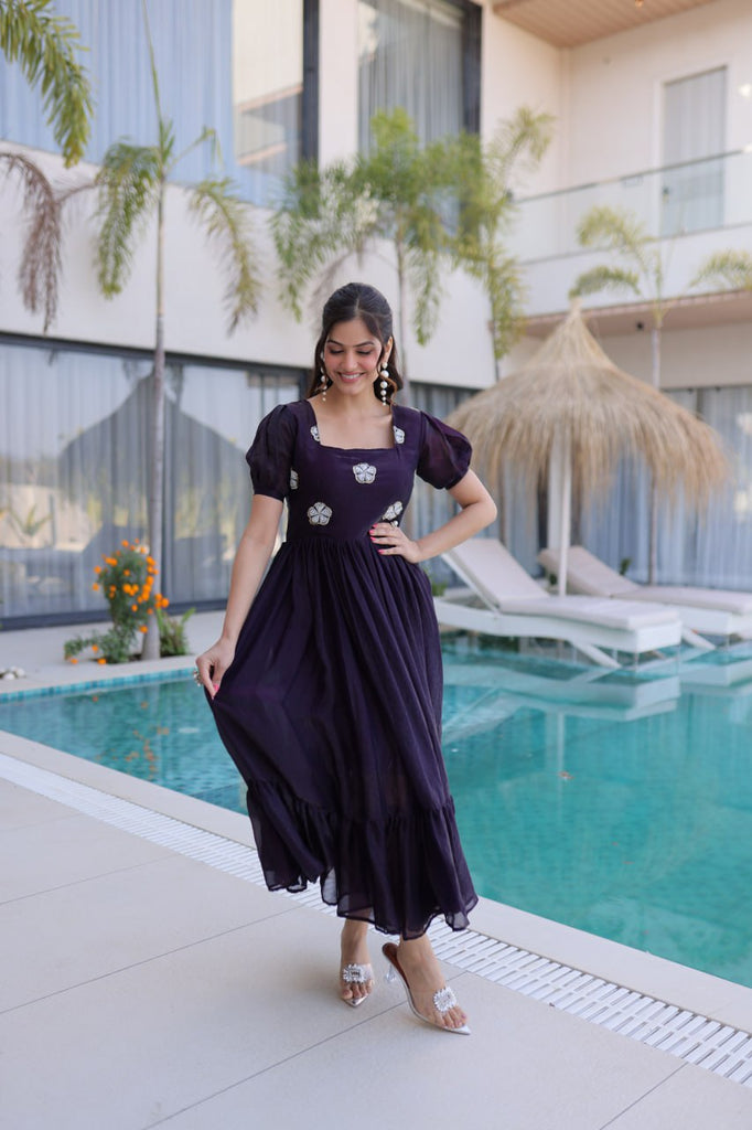 Purple Fendi Silk Embroidered Gown