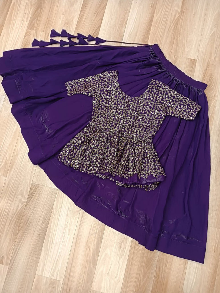 Purple Fendy Fabric Full-Stitched Lehenga Set with Sequins Embroidered Peplum Blouse ClothsVilla