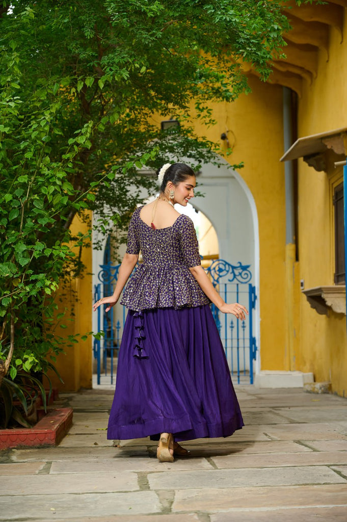 Purple Fendy Fabric Full-Stitched Lehenga Set with Sequins Embroidered Peplum Blouse ClothsVilla