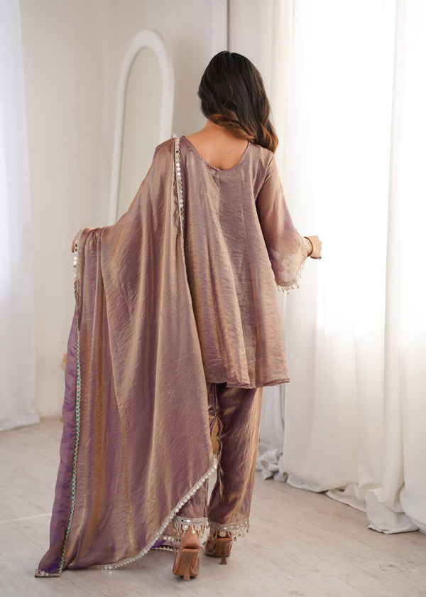 Purple Fendy Mirror Work Kurti Pant Set ClothsVilla