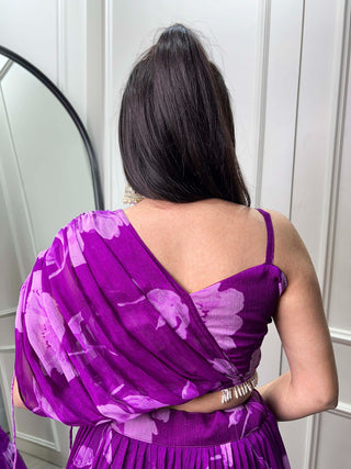 Purple Floral Chiffon Lehenga Co-ord Set ClothsVilla