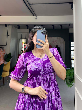 Purple Floral Georgette Frock for Effortless Summer Style ClothsVilla
