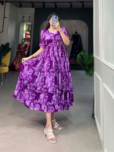 Purple Floral Georgette Frock for Effortless Summer Style ClothsVilla
