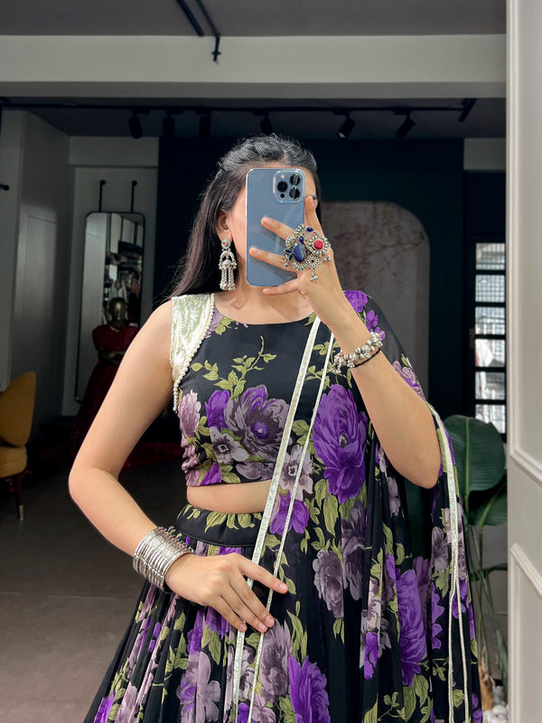 Purple Floral Print Lehenga Choli ClothsVilla