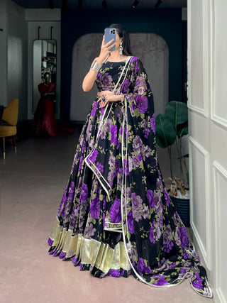 Purple Floral Print Lehenga Choli ClothsVilla