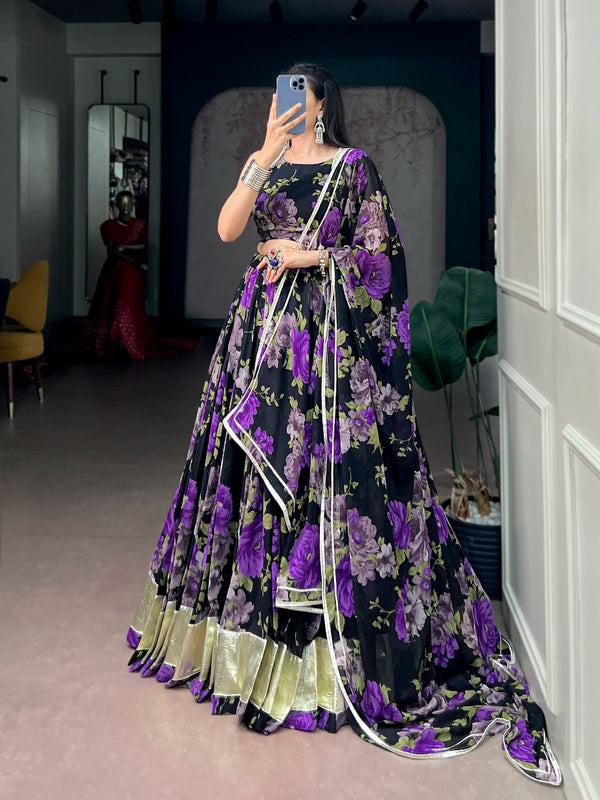 Purple Floral Print Lehenga Choli ClothsVilla