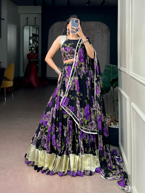 Purple Floral Print Lehenga Choli ClothsVilla Main image