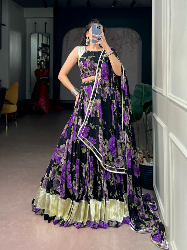 Purple Floral Print Lehenga Choli ClothsVilla