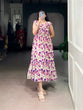 Load image into Gallery viewer, Purple Floral Print Maslin Silk Stitched Frock with 4-Meter Flair &amp; Micro Crepe Lining ClothsVilla