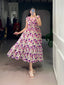 Purple Floral Print Maslin Silk Stitched Frock with 4-Meter Flair & Micro Crepe Lining ClothsVilla