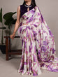 Load image into Gallery viewer, Purple Floral Printed Satin Silk Saree with Fully Stitched Adjustable Natural Silk Blouse &amp; Lace Detailing – Party &amp; Festive Wear ClothsVilla