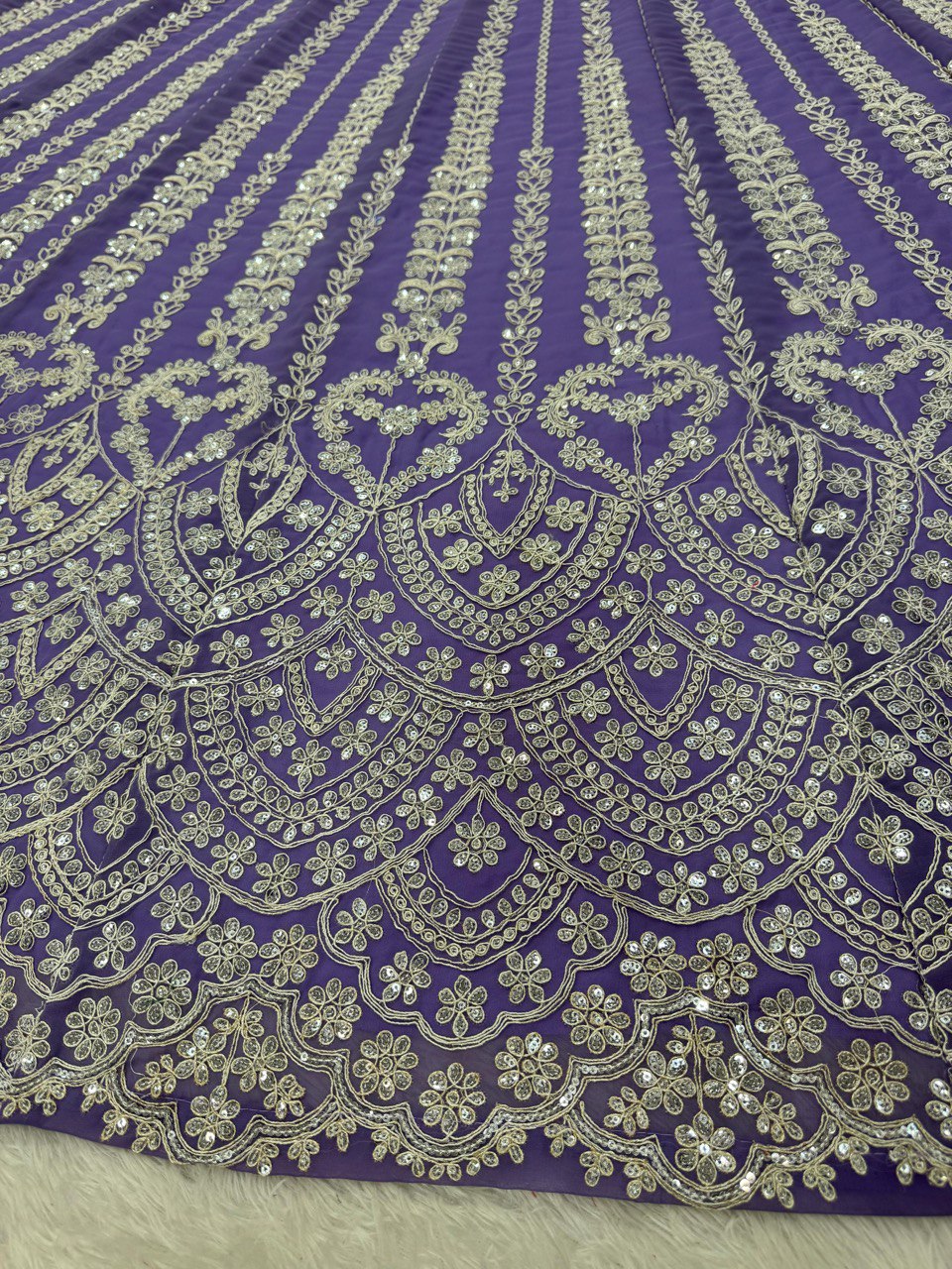 Purple Fox Georgette Semi-Stitched Lehenga Set with Coding Dori & Sequin Work ClothsVilla