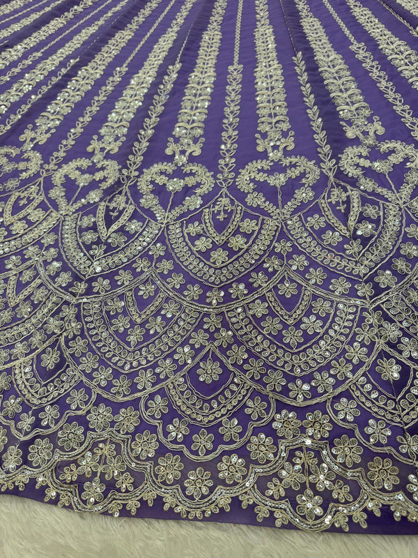 Purple Fox Georgette Semi-Stitched Lehenga Set with Coding Dori & Sequin Work ClothsVilla