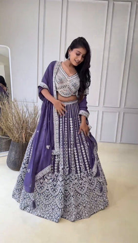 Purple Fox Georgette Semi-Stitched Lehenga Set with Coding Dori & Sequin Work ClothsVilla