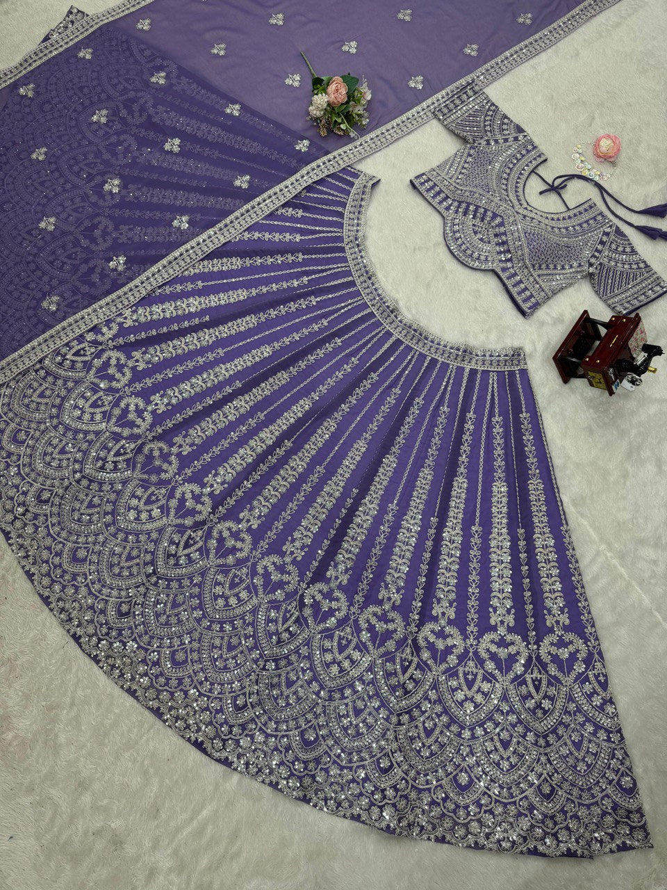 Purple Fox Georgette Semi-Stitched Lehenga Set with Coding Dori & Sequin Work ClothsVilla