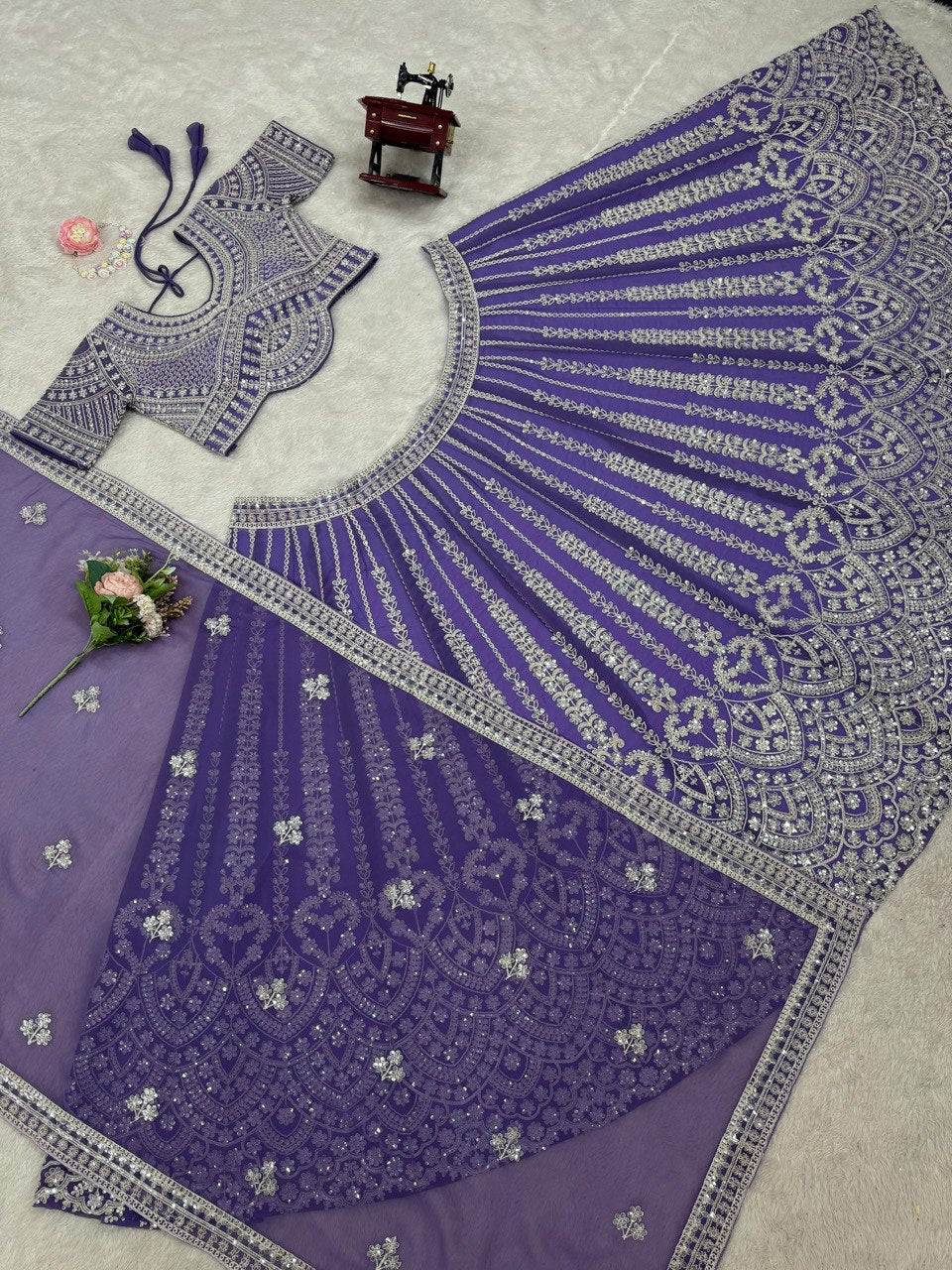 Purple Fox Georgette Semi-Stitched Lehenga Set with Coding Dori & Sequin Work ClothsVilla
