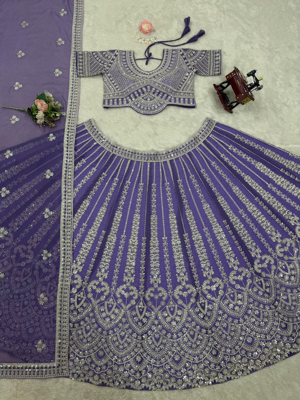 Purple Fox Georgette Semi-Stitched Lehenga Set with Coding Dori & Sequin Work ClothsVilla