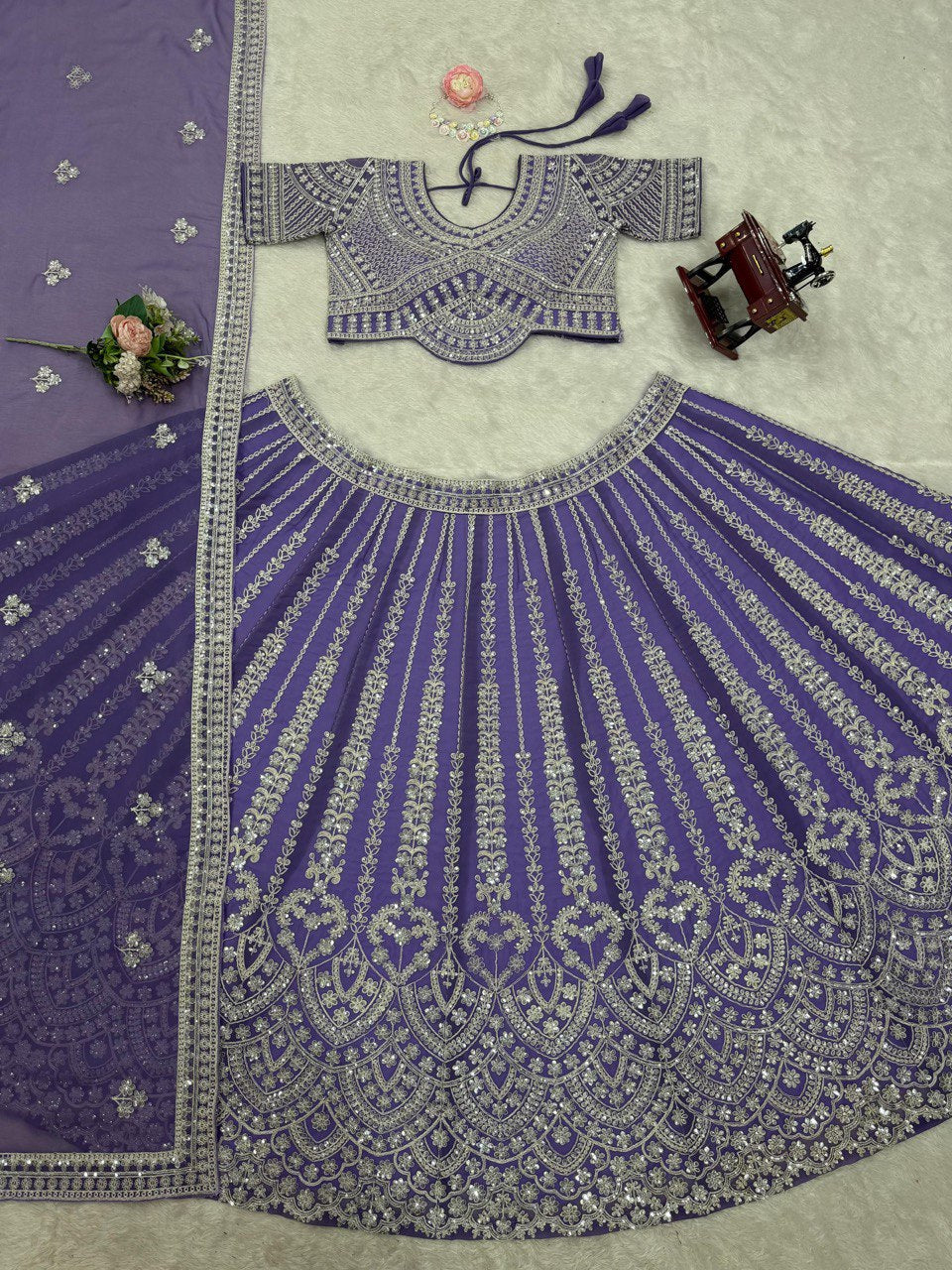 Purple Fox Georgette Semi-Stitched Lehenga Set with Coding Dori & Sequin Work ClothsVilla