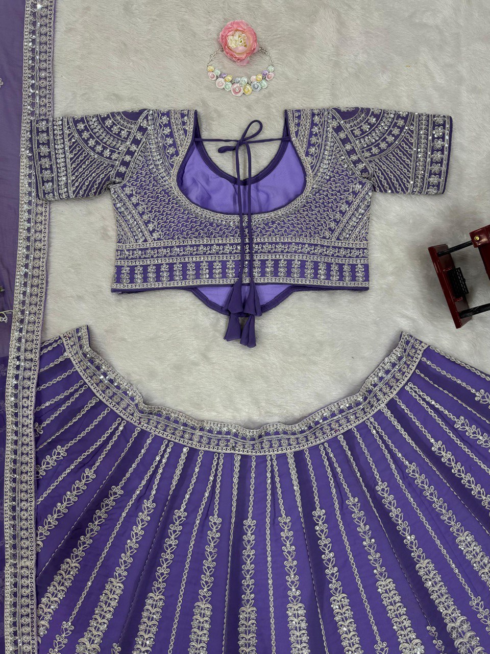 Purple Fox Georgette Semi-Stitched Lehenga Set with Coding Dori & Sequin Work ClothsVilla