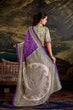 Load image into Gallery viewer, Purple Fusion of Madhubani and Bandhej Green Silk Saree with Unstitched Blouse ClothsVilla