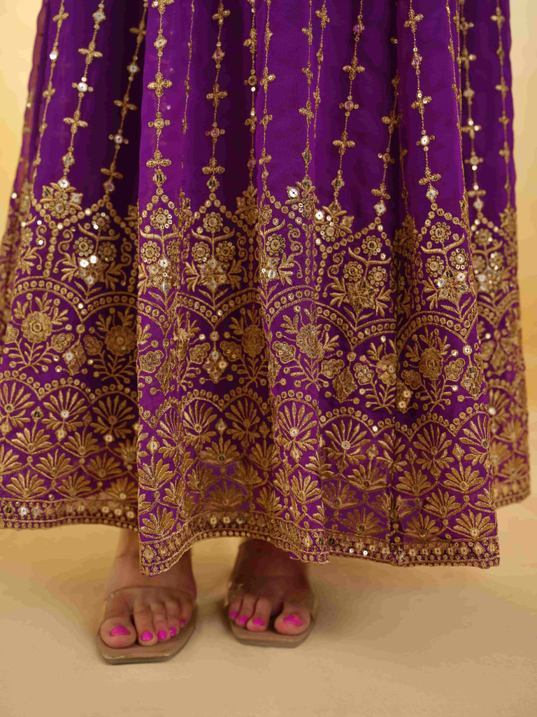 Purple Georgette Dress with Embroidery & Sequins – Ready to Wear ClothsVilla