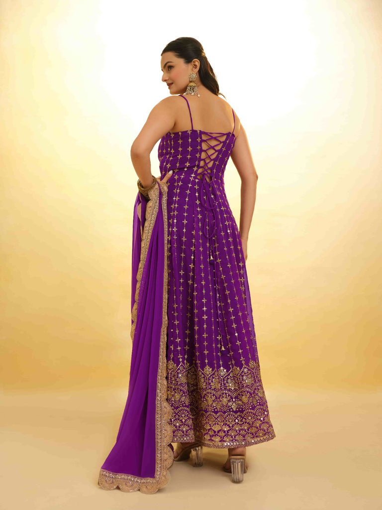 Purple Georgette Dress with Embroidery & Sequins – Ready to Wear ClothsVilla