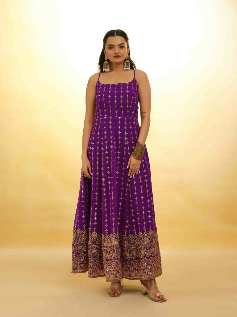 Purple Georgette Dress with Embroidery & Sequins – Ready to Wear ClothsVilla