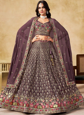 Purple Georgette Embroidered Lehenga Choli ClothsVilla