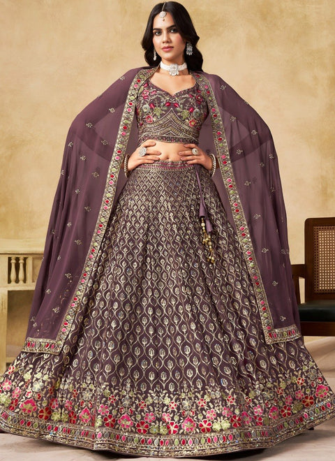 Purple Georgette Embroidered Lehenga Choli ClothsVilla Main image