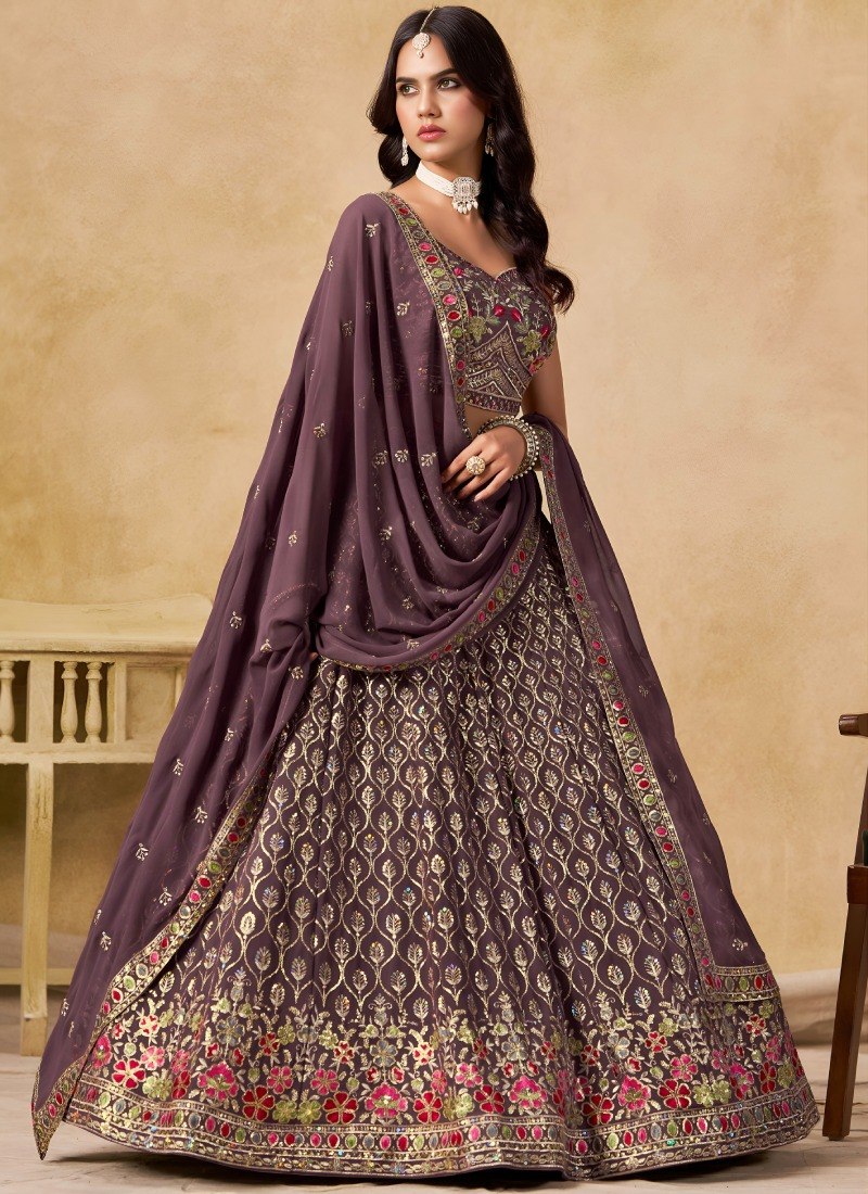 Purple Georgette Embroidered Lehenga Choli ClothsVilla