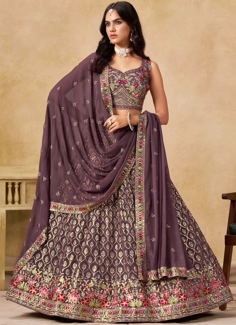Purple Georgette Embroidered Lehenga Choli ClothsVilla