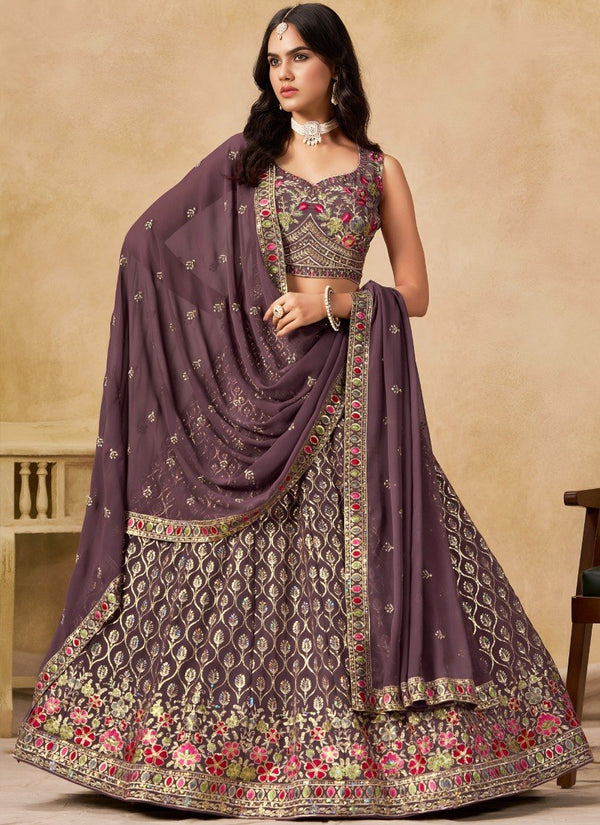 Purple Georgette Embroidered Lehenga Choli ClothsVilla