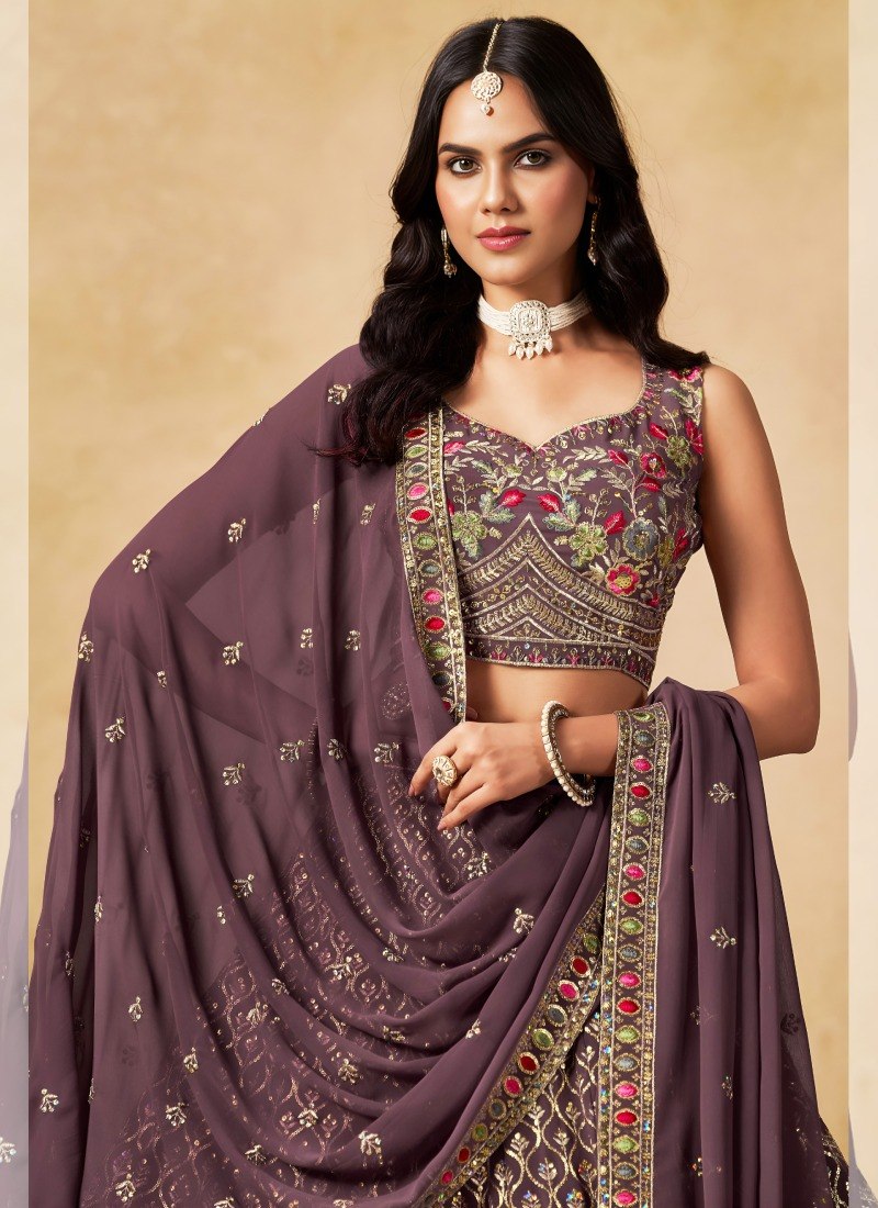 Purple Georgette Embroidered Lehenga Choli ClothsVilla