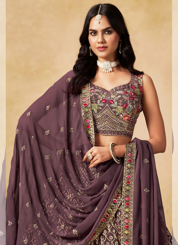 Purple Georgette Embroidered Lehenga Choli ClothsVilla