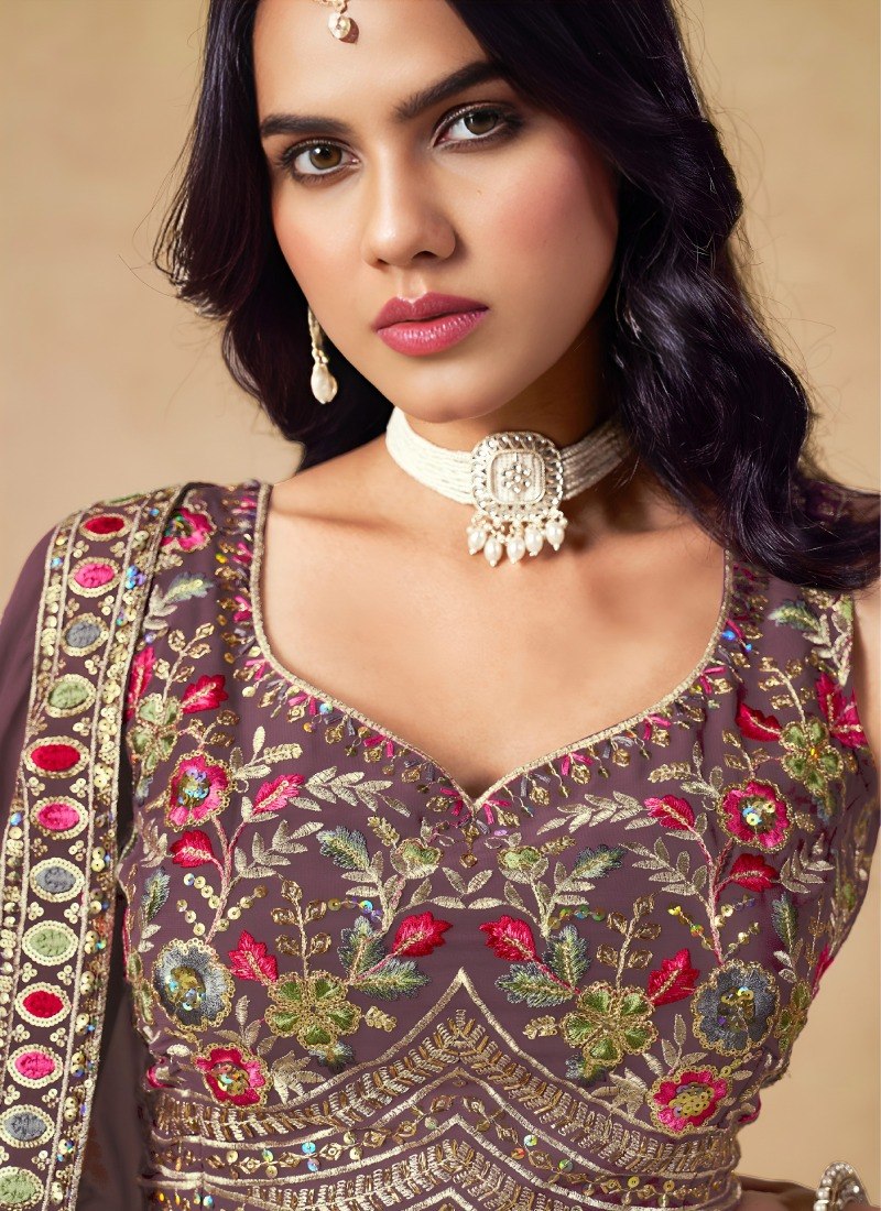 Purple Georgette Embroidered Lehenga Choli ClothsVilla