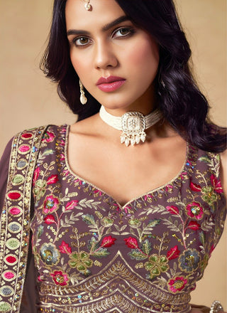 Purple Georgette Embroidered Lehenga Choli ClothsVilla