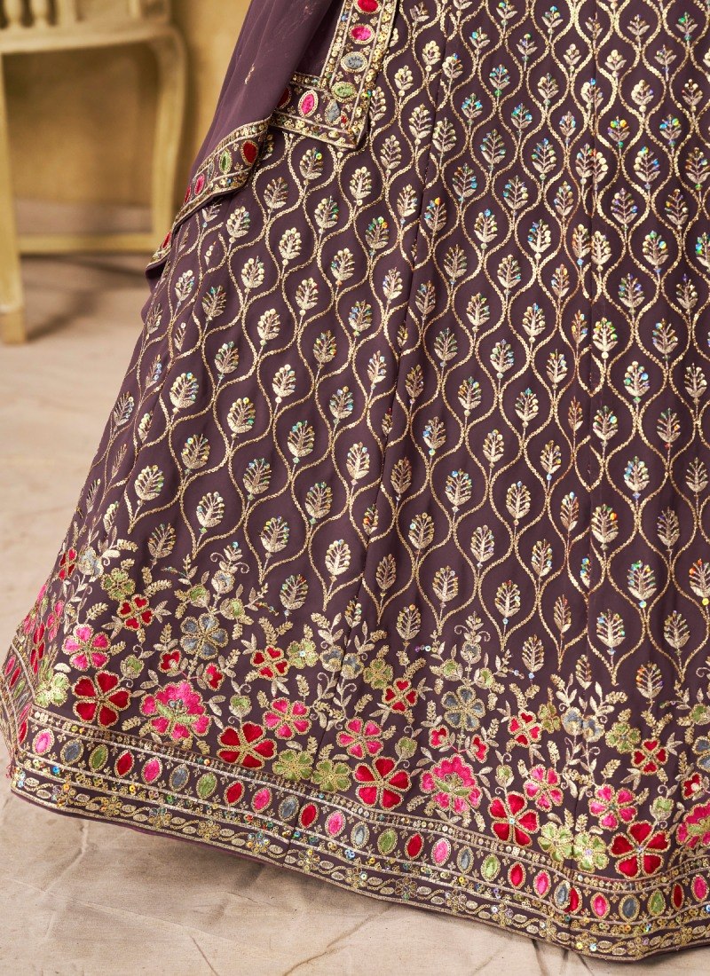 Purple Georgette Embroidered Lehenga Choli ClothsVilla
