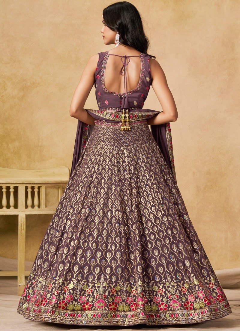 Purple Georgette Embroidered Lehenga Choli ClothsVilla