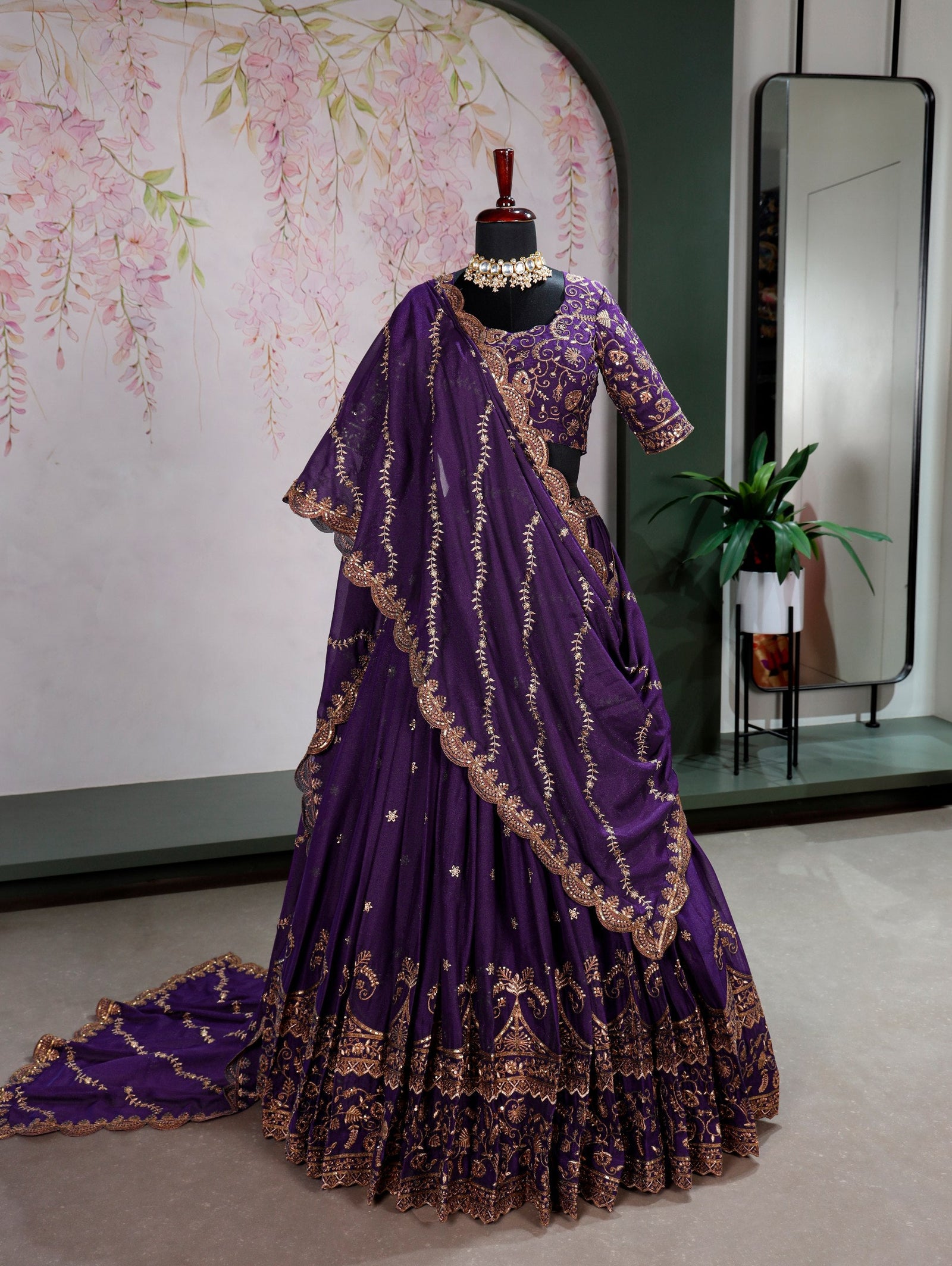 Purple Georgette Embroidered Lehenga ClothsVilla