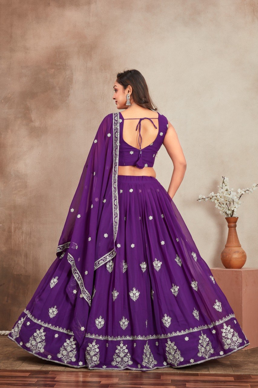 Purple Georgette Embroidered Lehenga ClothsVilla