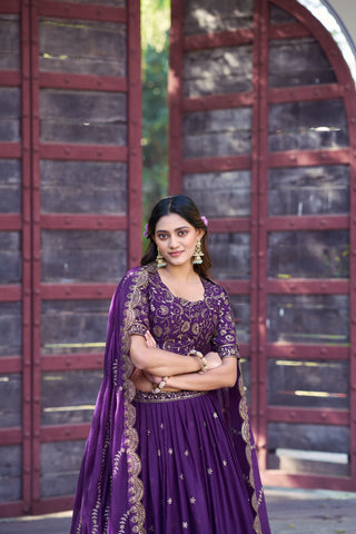 Purple Georgette Embroidered Lehenga ClothsVilla