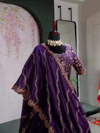 Purple Georgette Embroidered Lehenga ClothsVilla