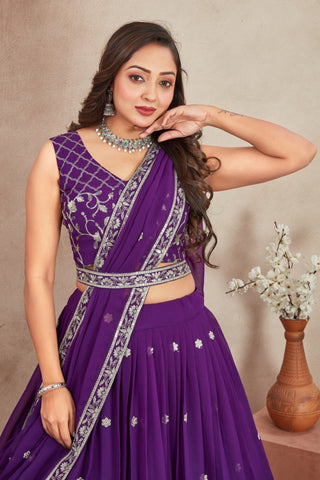 Purple Georgette Embroidered Lehenga ClothsVilla