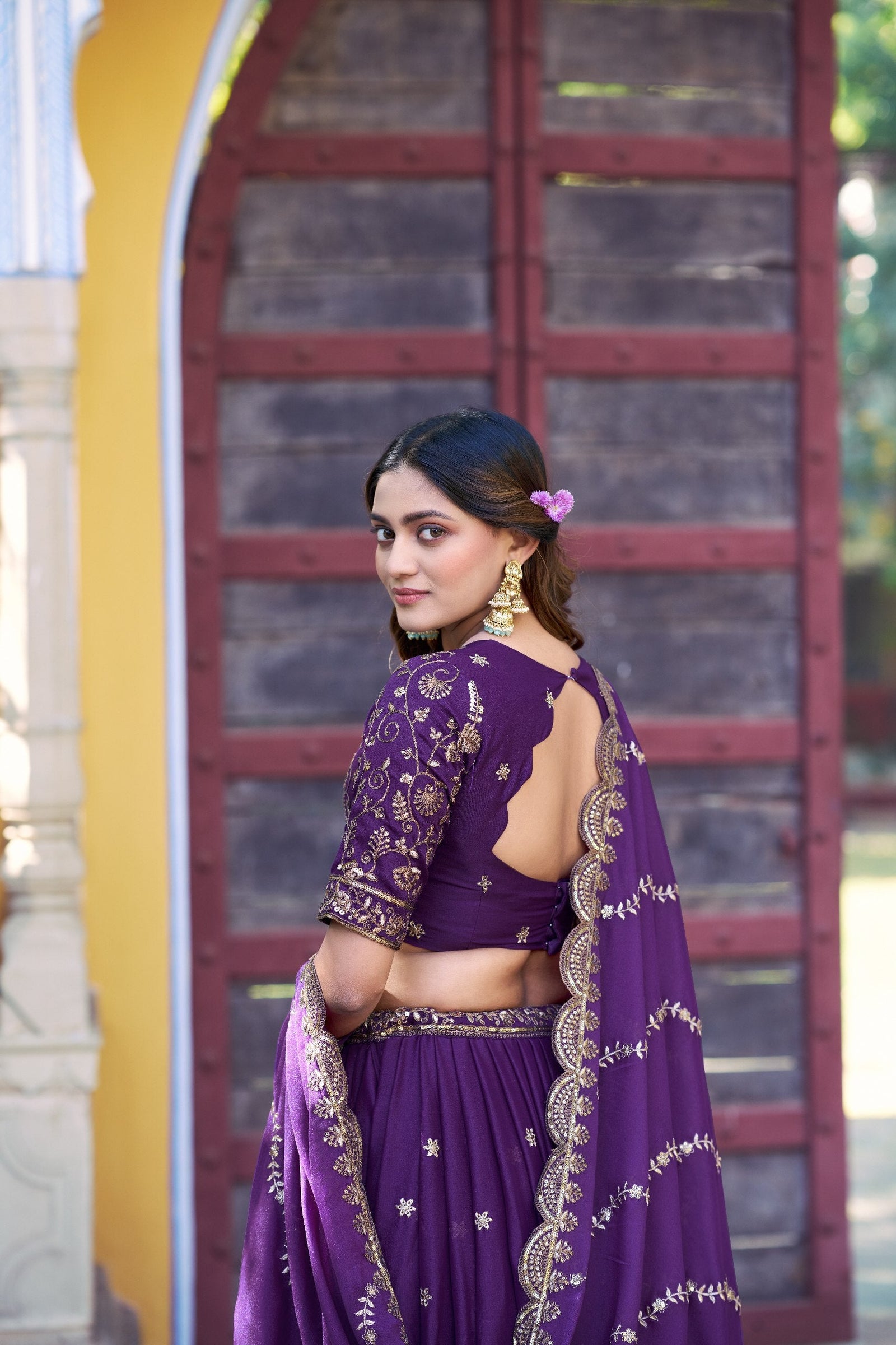 Purple Georgette Embroidered Lehenga ClothsVilla