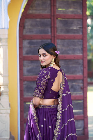 Purple Georgette Embroidered Lehenga ClothsVilla