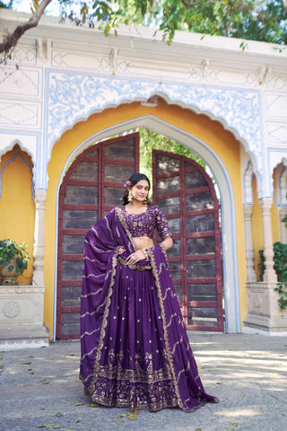 Purple Georgette Embroidered Lehenga ClothsVilla