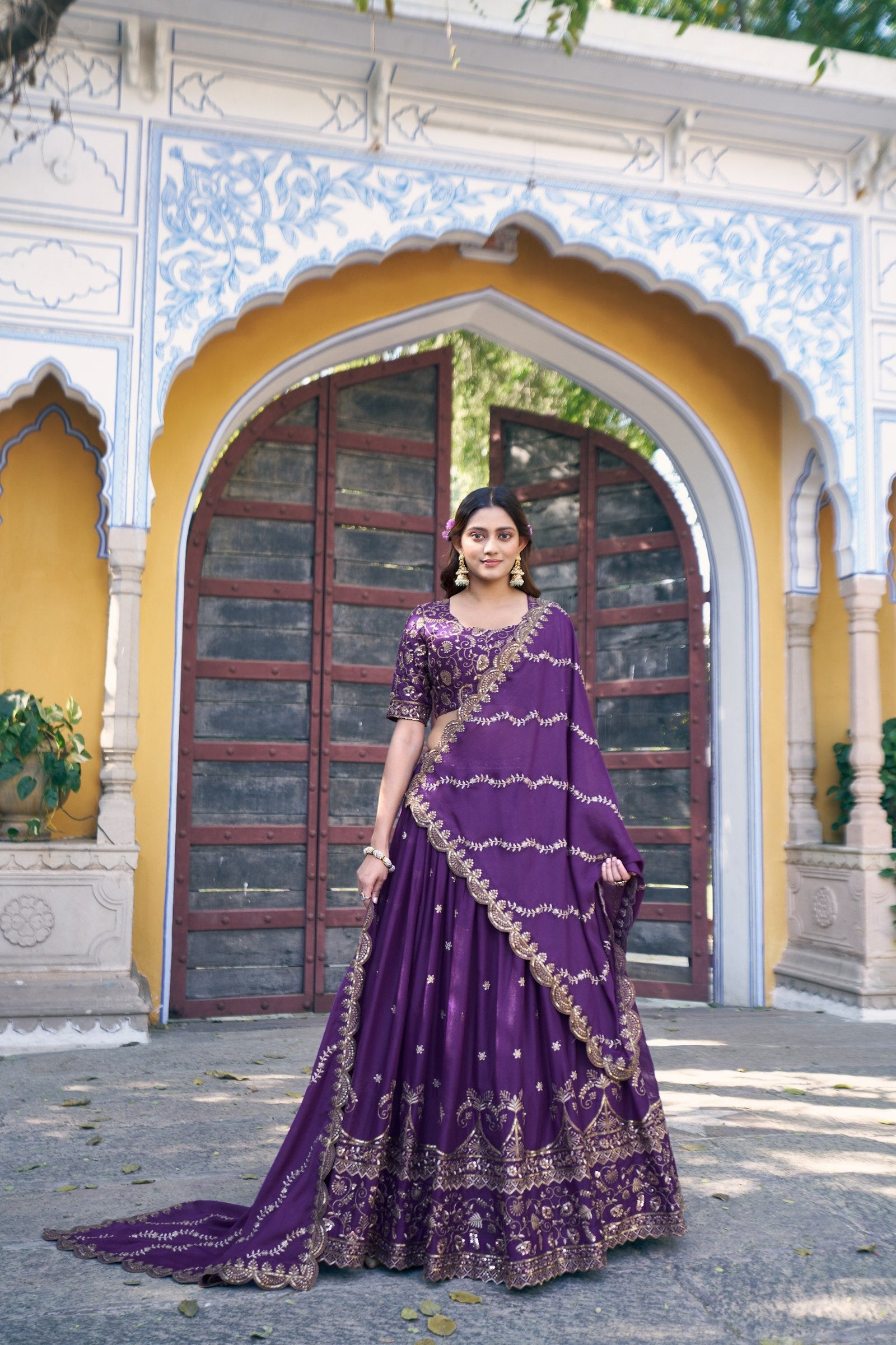 Purple Georgette Embroidered Lehenga ClothsVilla