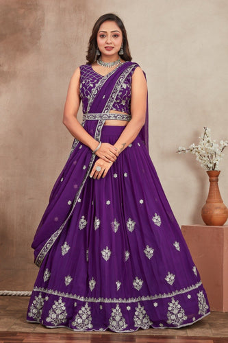Purple Georgette Embroidered Lehenga ClothsVilla